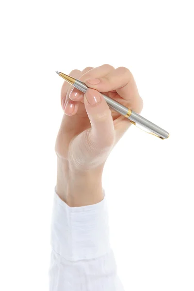 Pen in vrouw hand Rechtenvrije Stockfoto's