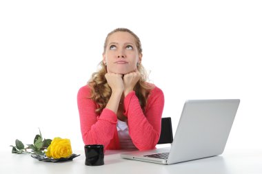 Weeping woman at a computer clipart