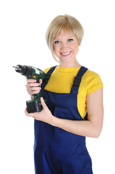 Beautiful girl with a drill — Stock Photo, Image