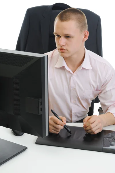 Молодий дизайнер виконує роботу на вашому комп'ютері . — стокове фото