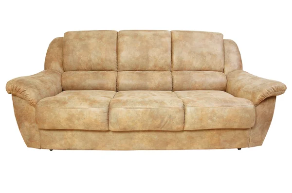 白い背景で隔離の茶色の革のソファ — ストック写真