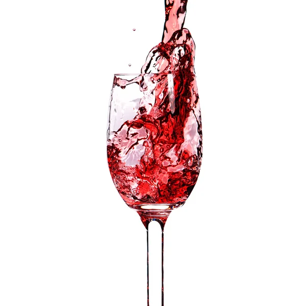 Plons rode wijn in een glas. Close-up. geïsoleerd op een witte pagina — Stockfoto