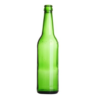 Beyaz arka planda izole edilmiş yeşil şişe
