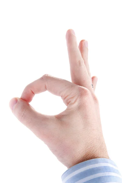 Masculino mão gesticulando ok sinal isolado no fundo branco — Fotografia de Stock