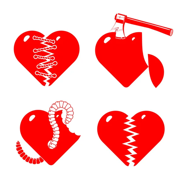 Набор стилизованных разбитых сердец — стоковый вектор