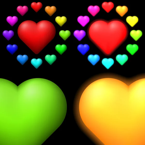 Різнокольорові Серця Вашого Дизайну Кольорові Серця Сяючі Серця Кольорах Ізольовані — стоковий вектор