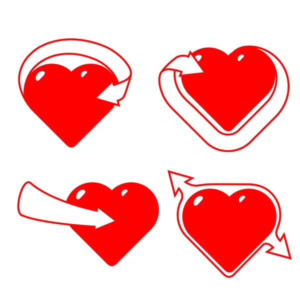 Quatro Corações Com Fitas Forma Flechas Ilustração Facilmente Editada Isolado — Vetor de Stock