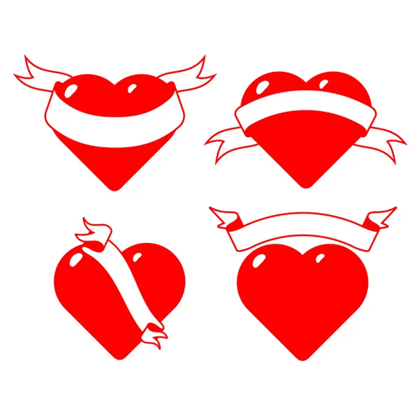 Čtyři Stylizované Srdce Stuhami Ilustrace Snadno Upravovat Izolované Bílém Pozadí — Stockový vektor