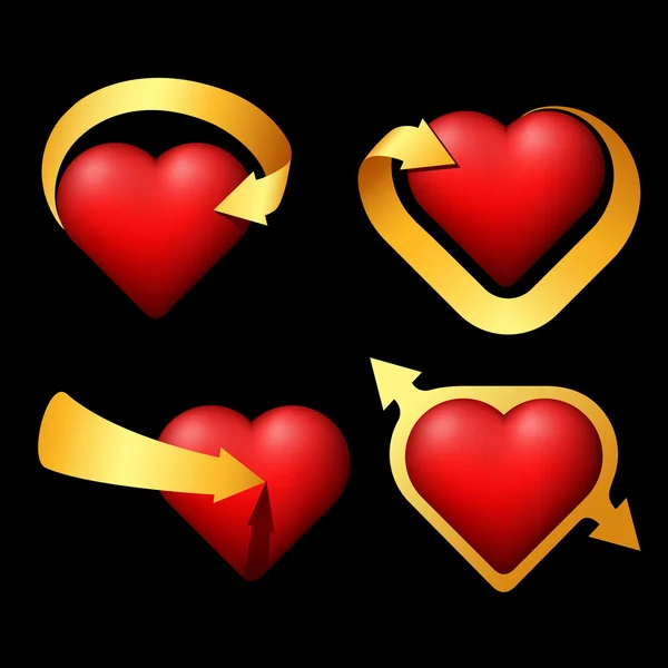 Quatre Cœurs Avec Des Rubans Forme Flèches Illustration Est Facilement — Image vectorielle