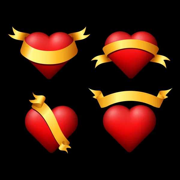 Τέσσερις Όγκος Της Καρδιάς Κορδέλες Εικονογράφηση Είναι Εύκολα Επεξεργασία Απομονώνονται — Διανυσματικό Αρχείο