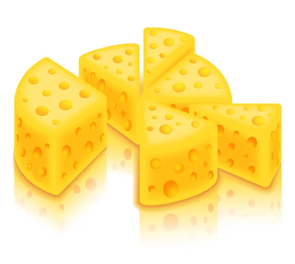 Peynir Daire Birkaç Parçaya Dilimlenmiş Beyaz Arka Plan Üzerinde Izole Vektör Grafikler
