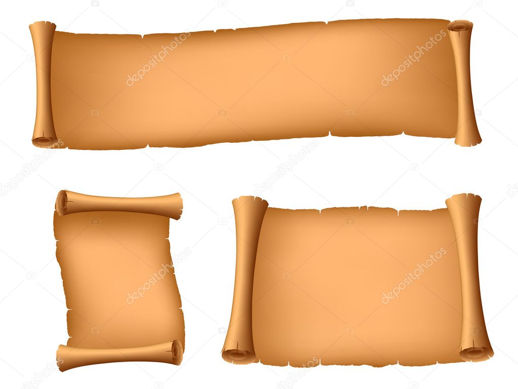 Three opened scrolls in different positions Isolated on white background. This is vector illustration eps8.