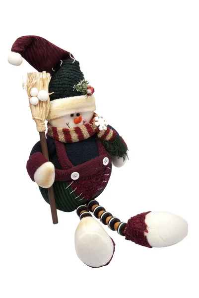 Boneco de neve com vassoura — Fotografia de Stock