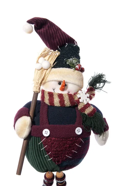 Boneco de neve com vassoura — Fotografia de Stock