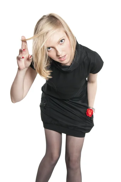 Jonge aantrekkelijke vrouw in zwarte jurk — Stockfoto