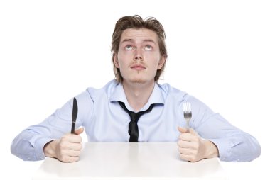 Young man is hungry clipart