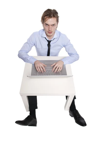 Young businessman, office worker or student with laptop — Stock Photo, Image
