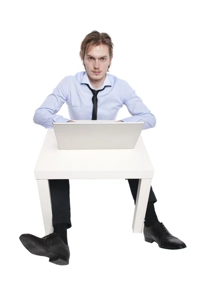 Young businessman, office worker or student with laptop — Stock Photo, Image