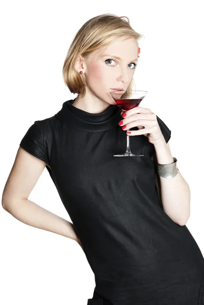 stock image Young attractive woman holding a glass of red wine