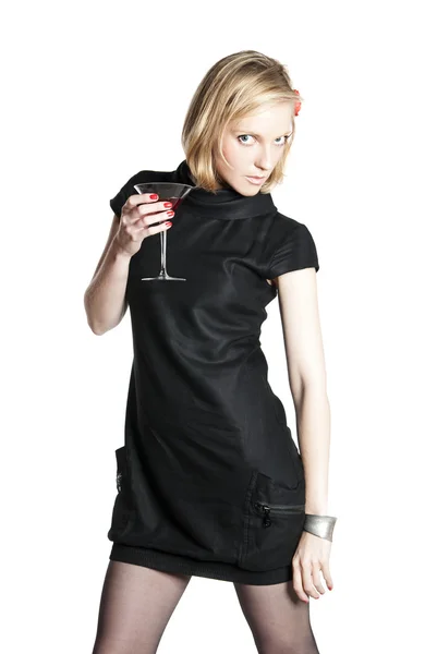 Joven mujer atractiva sosteniendo una copa de vino tinto —  Fotos de Stock