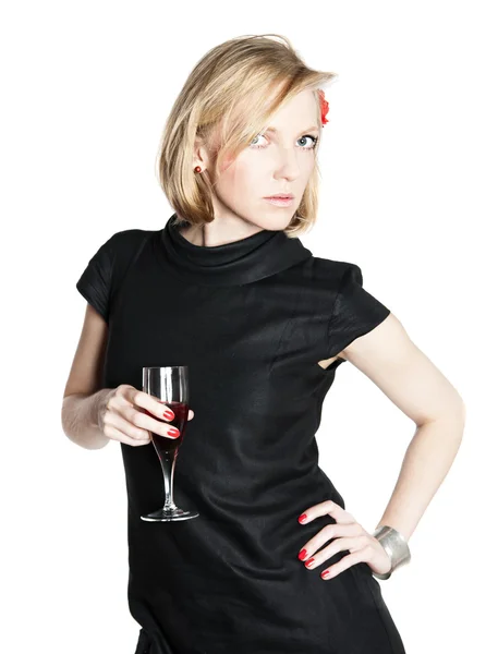 Young attractive woman holding a glass of wine — Stock Photo, Image