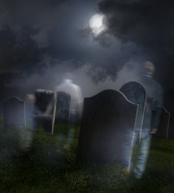 Ghosts wandering in old cemetery clipart