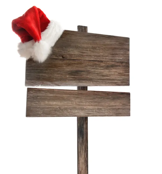 화이트에 산타 모자와 풍 화 나무 기호 — 스톡 사진