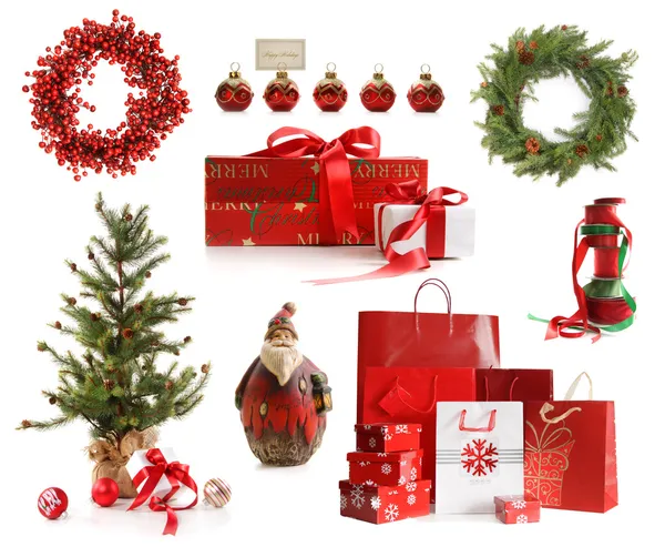 Groep Kerstmis objecten geïsoleerd op wit — Stockfoto