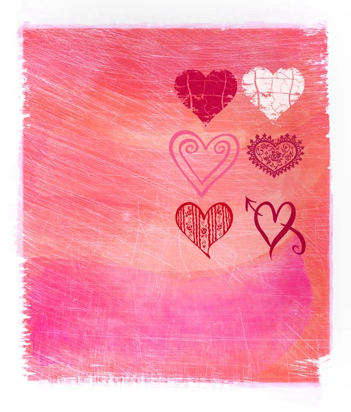 Fundo Aquarela Rosa Abstrato Com Corações — Fotografia de Stock