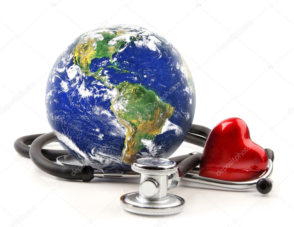 Stethoscope with globe on a white