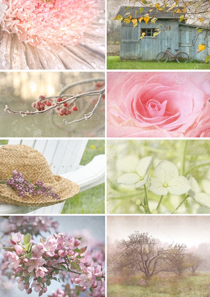 Collage of seasonal images with vintage look