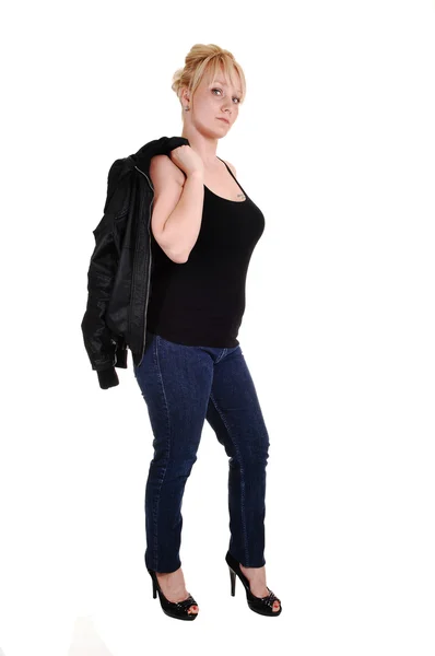 Blond girl in jeans. — Stock Photo, Image