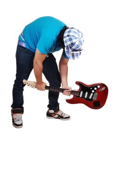 Chłopiec wściekły na gitarze. — Zdjęcie stockowe