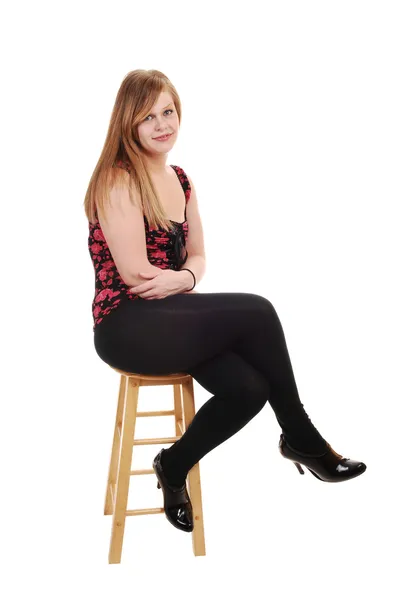 Blond girl in black tights. — Stock Photo, Image