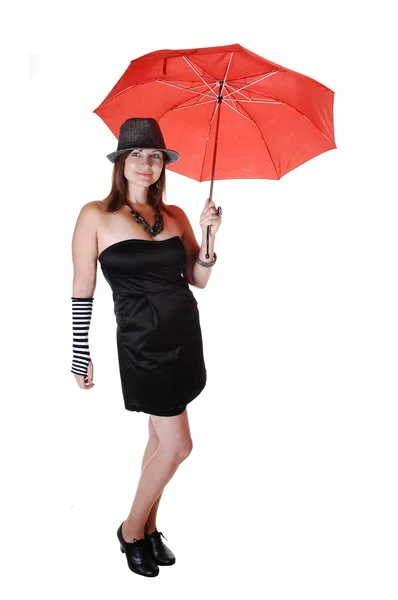 Bayan şapka ve şemsiye ile. — Stok fotoğraf