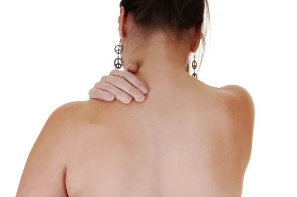 Meisje met nekpijn. — Stockfoto