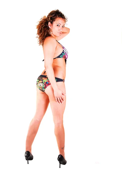 Pretty Young Woman Nice Slim Body High Heels Standing Studio — Stock Photo, Image