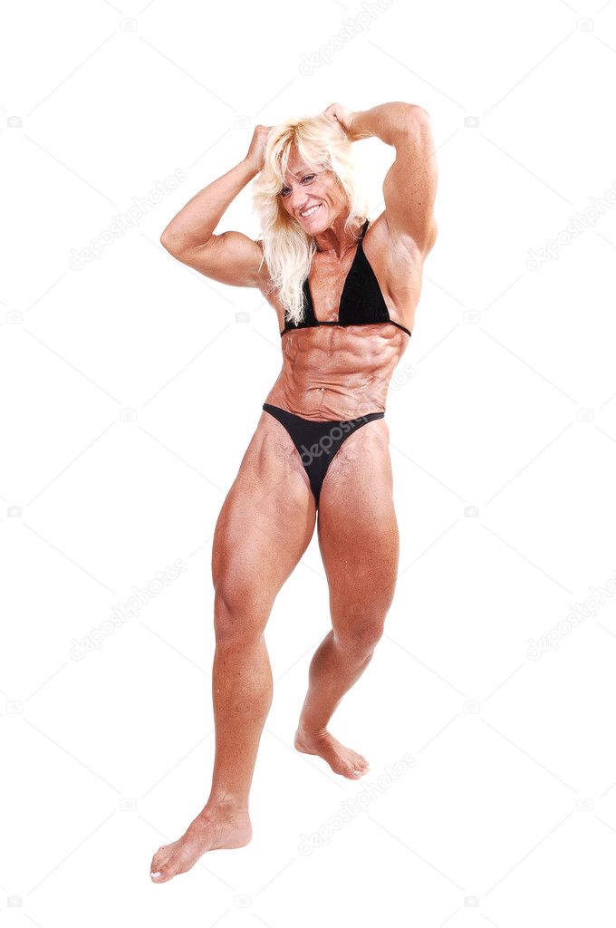 Female Bodybuilder Demonstrating Her Muscular Breast Stock Photo 1628708299