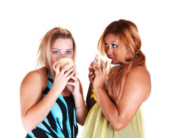 Two girls drinking coffee. clipart