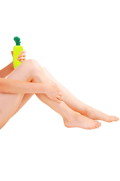Young Pretty Girl Sitting Floor Shower Taking Care Her Skin — Stock Photo, Image