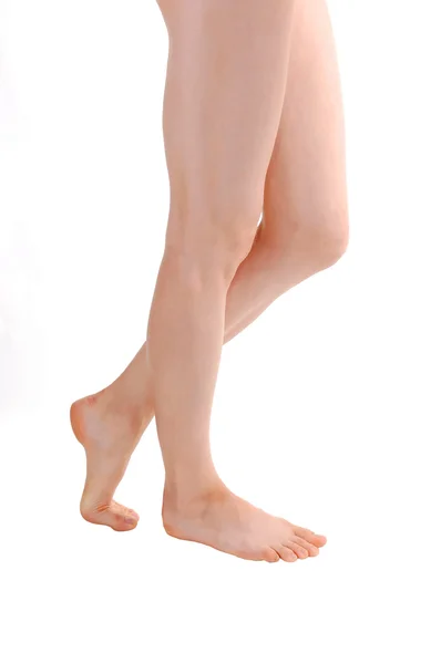 Nice Legs Standing Young Girl Studio White Floor Background — Stock Photo, Image