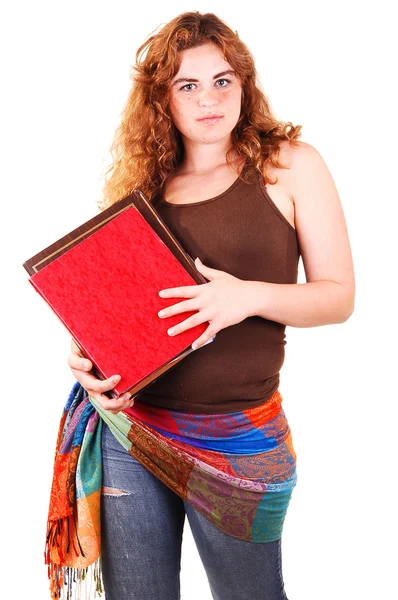 Een Vrij Heldere Rode Haired Meisje Met Sommige Mappen Haar — Stockfoto