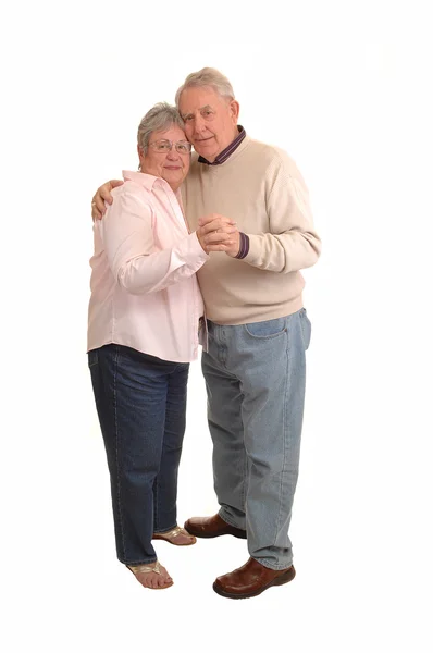白い背景のためのスタジオでダンス 年代に高齢者のカップル — ストック写真