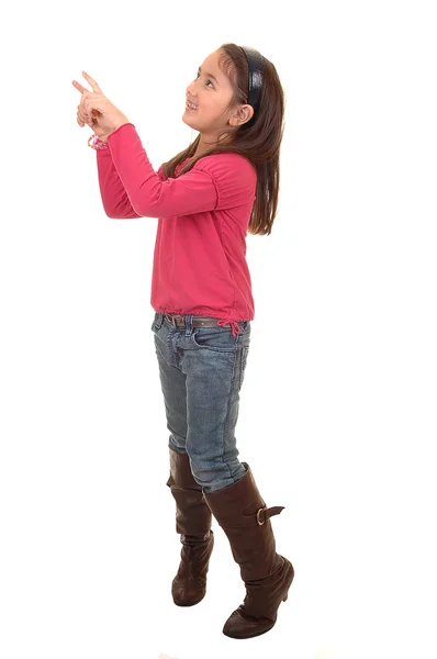 Girl pointing up. — Stock Photo, Image