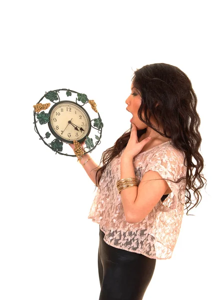stock image Pretty Asian girl with clock.