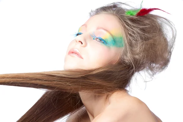 Krásná žena s barevný make-up — Stock fotografie