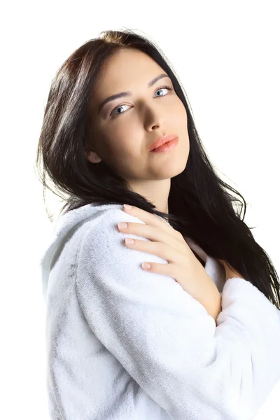 Woman in bathrobe — Stock Photo, Image