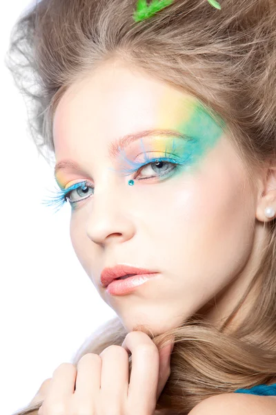 Beautiful woman with color makeup — Stock Photo, Image