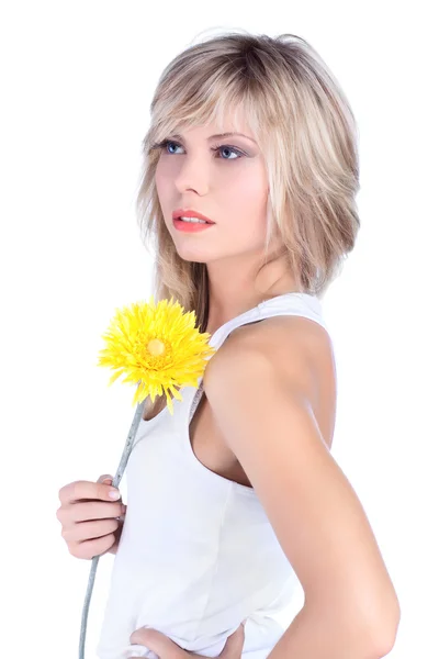 Mladá dívka s květinou — Stock fotografie