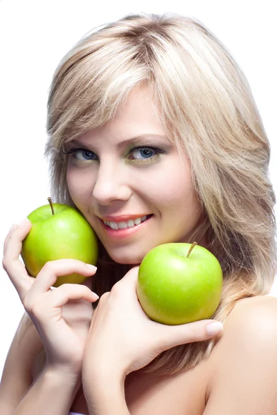 Mladá dívka s jablky — Stock fotografie